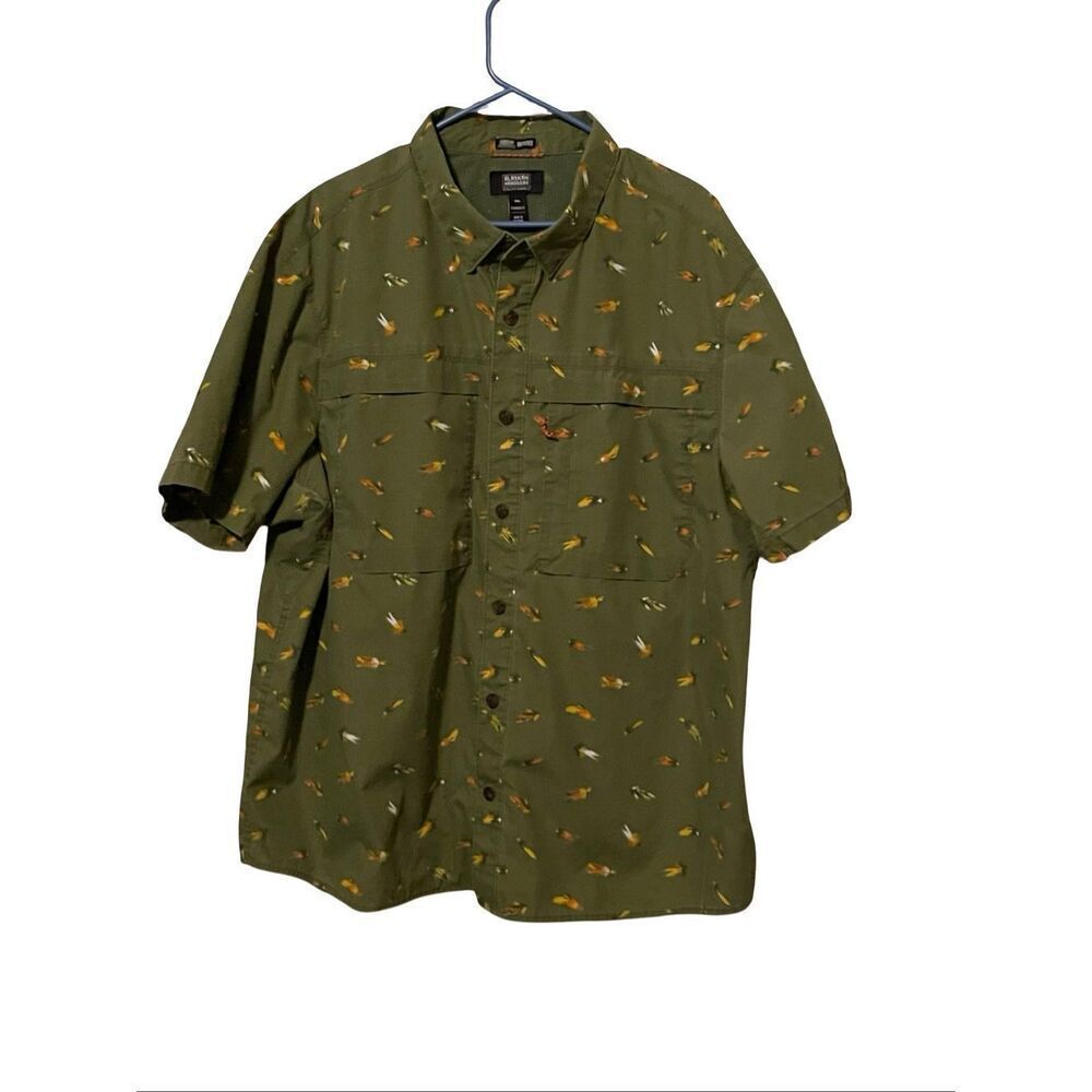 Alaskan Hardgear Mens Green Untucked Standard Fit Fly Fish Button Up Shirt 2XL